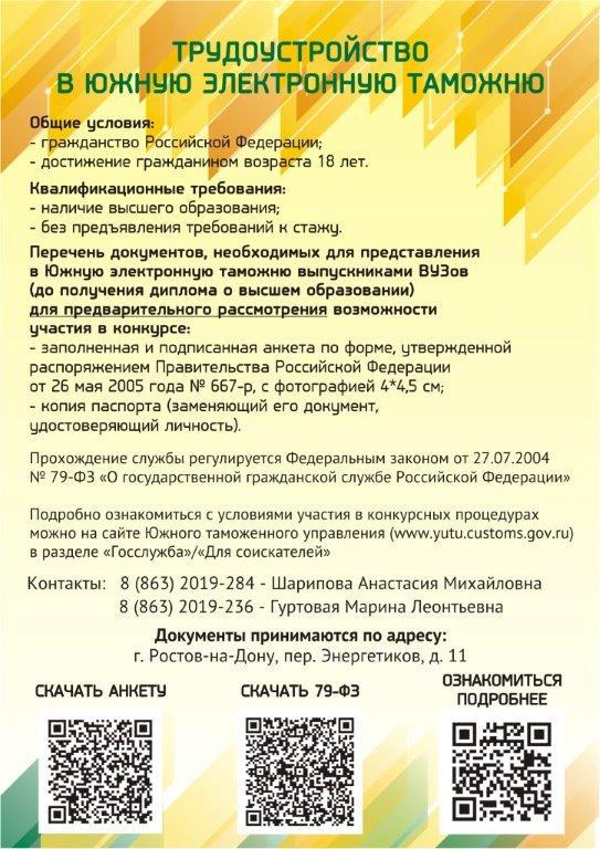 Трудоустройство В Южную Электронную Таможню